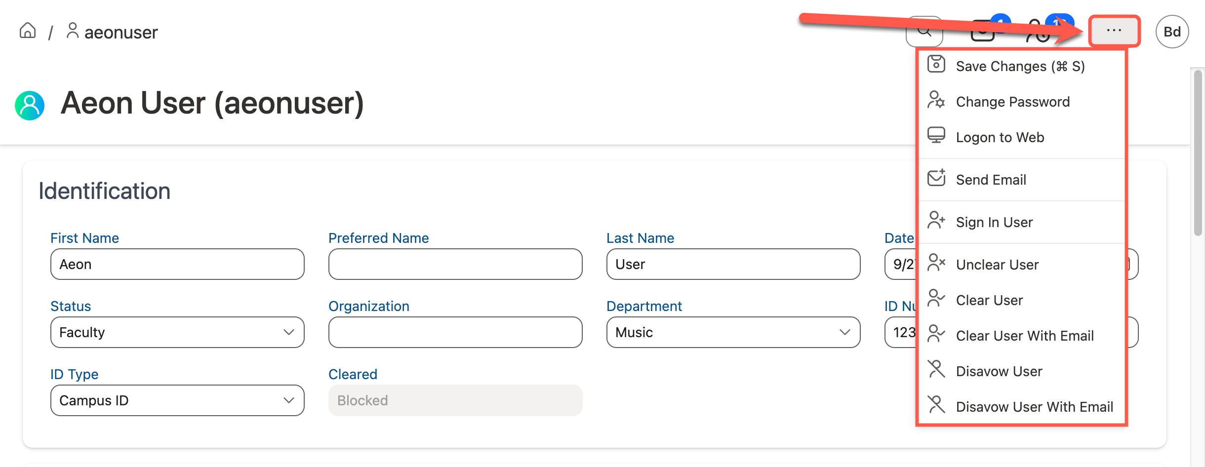Action menu displaying on user profile page blocked user